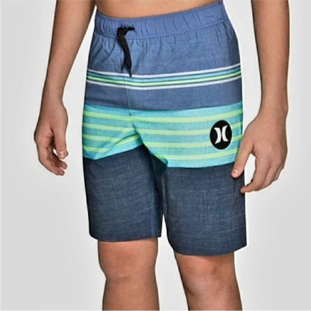 Hurley Boys 5/6 Blue Striped Board‎ Short Swim Trunks